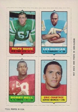 1969 Topps Four in One Baker/Duncan/Crabtree/Bell # Football Card