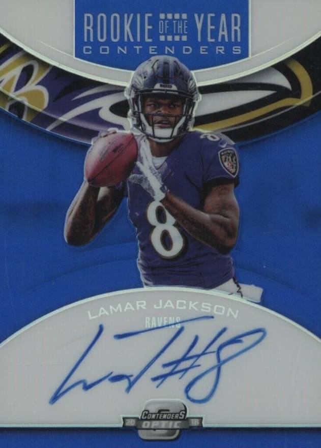 2018 Panini Contenders Optic Rookie of the Year Contenders Autographs Lamar Jackson #RYALJ Football Card