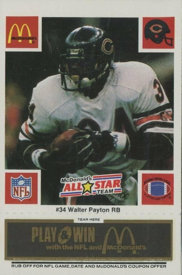 1986 McDonald's All-Stars Walter Payton #34 Football Card