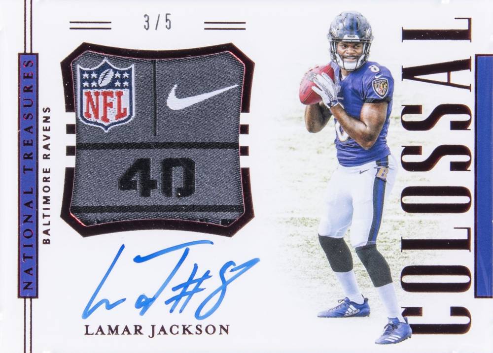 2018 Panini National Treasures Rookie Colossal Material Signatures Lamar Jackson #RCSLJ Football Card