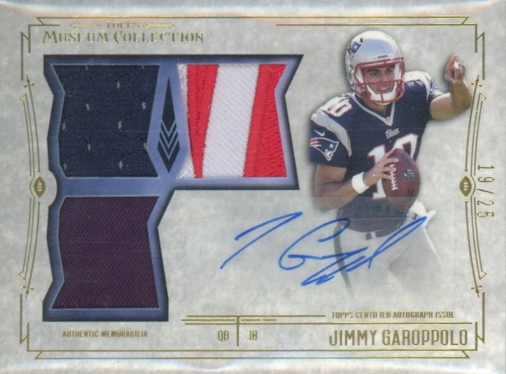 2014 Topps Museum Collection Signature Swatches Autographed Triple Relic Jimmy Garoppolo #JG Football Card