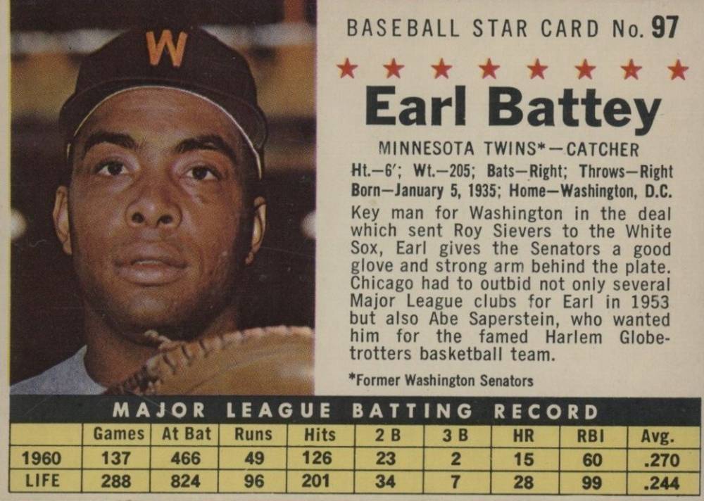 1961 Post Cereal Earl Battey #97 Baseball Card