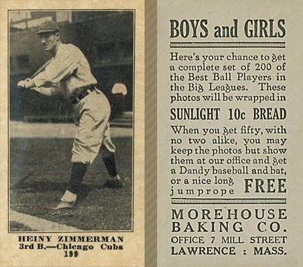 1916 Morehouse Baking Heiny Zimmerman #199 Baseball Card