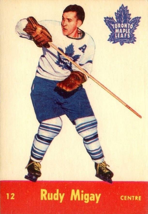 1955 Parkhurst Quaker Oats Rudy Migay #12 Hockey Card