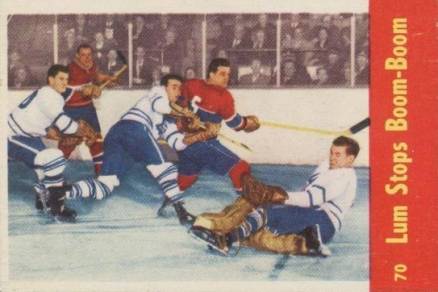 1955 Parkhurst Quaker Oats Lum Stops Boom #70 Hockey Card