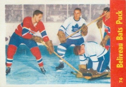 1955 Parkhurst Quaker Oats Beliveau bats puck #74 Hockey Card