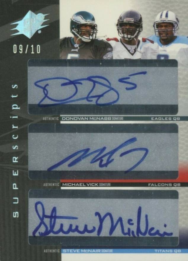 2004 SPx Super Scripts Triple Donovan McNabb/Michael Vick/Steve McNair #MVM Football Card