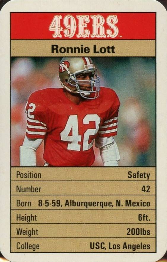 1987 Ace Fact Pack 49ers Ronnie Lott # Football Card