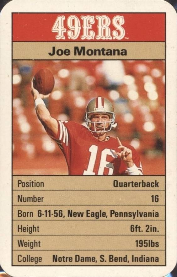 1987 Ace Fact Pack 49ers Joe Montana # Football Card