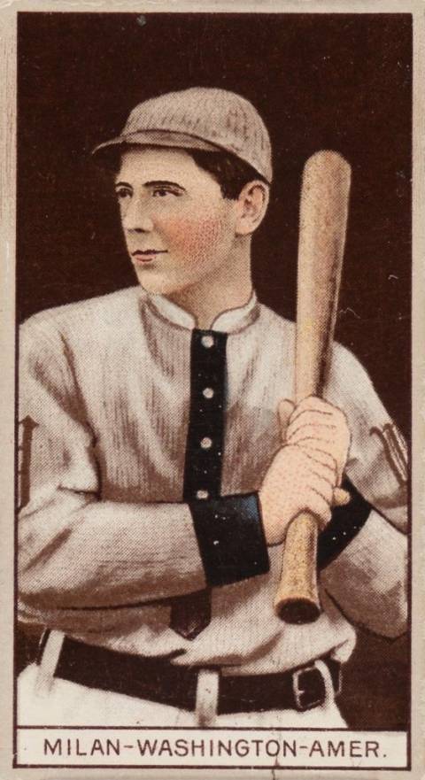 1912 Brown Backgrounds Common back Milan-Washington-Amer. # Baseball Card