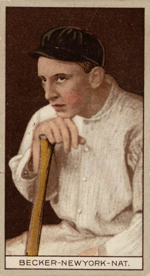 1912 Brown Backgrounds Common back BECKER-NEW YORK-NAT. # Baseball Card