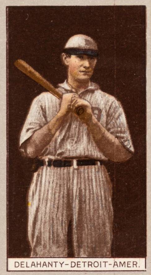 1912 Brown Backgrounds Common back DELAHANTY-DETROIT-AMER. # Baseball Card