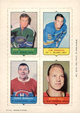 1969 O-Pee-Chee Four in One Ingarfield/Roberts/Worsley/Hull # Hockey Card