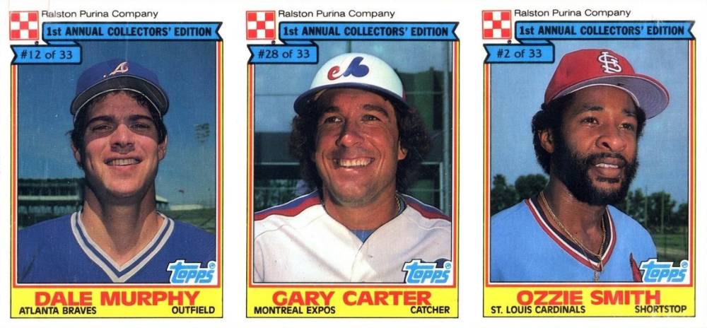 1984 Ralston Purina Hand Cut Dale Murphy/Gary Carter/Ozzie Smith #12/28/2 Baseball Card