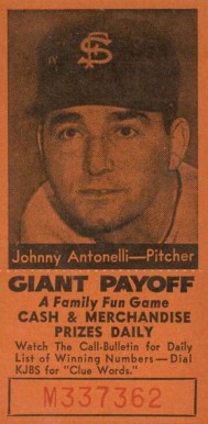 1958 San Francisco Call-Bulletin Giants Johnny Antonelli # Baseball Card