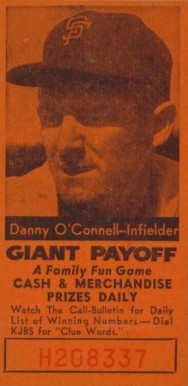 1958 San Francisco Call-Bulletin Giants Danny O'Connell # Baseball Card