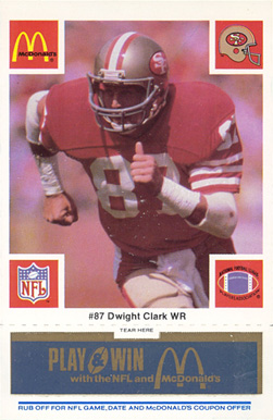 1986 McDonald's 49ers Dwight Clark #87 Football Card