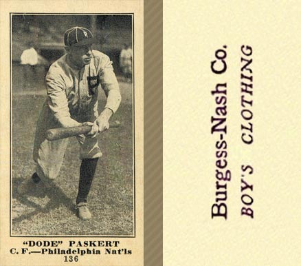 1916 Burgess-Nash Co. Dode Paskert #136 Baseball Card