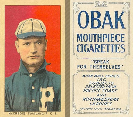 1910 Obak McCredie, Portland. P.C.L. # Baseball Card