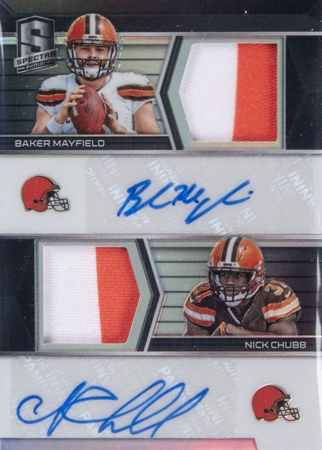 2018 Panini Spectra Rookie Dual Patch Autographs Baker Mayfield/Nick Chubb #BN Football Card