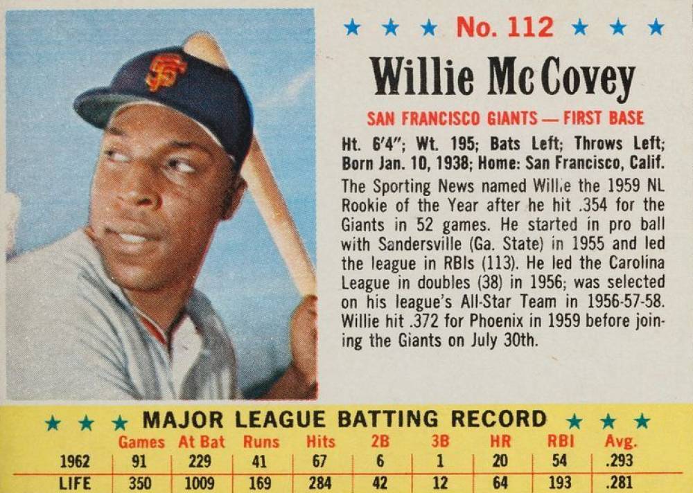 1963 Post Cereal Willie McCovey #112 Baseball Card