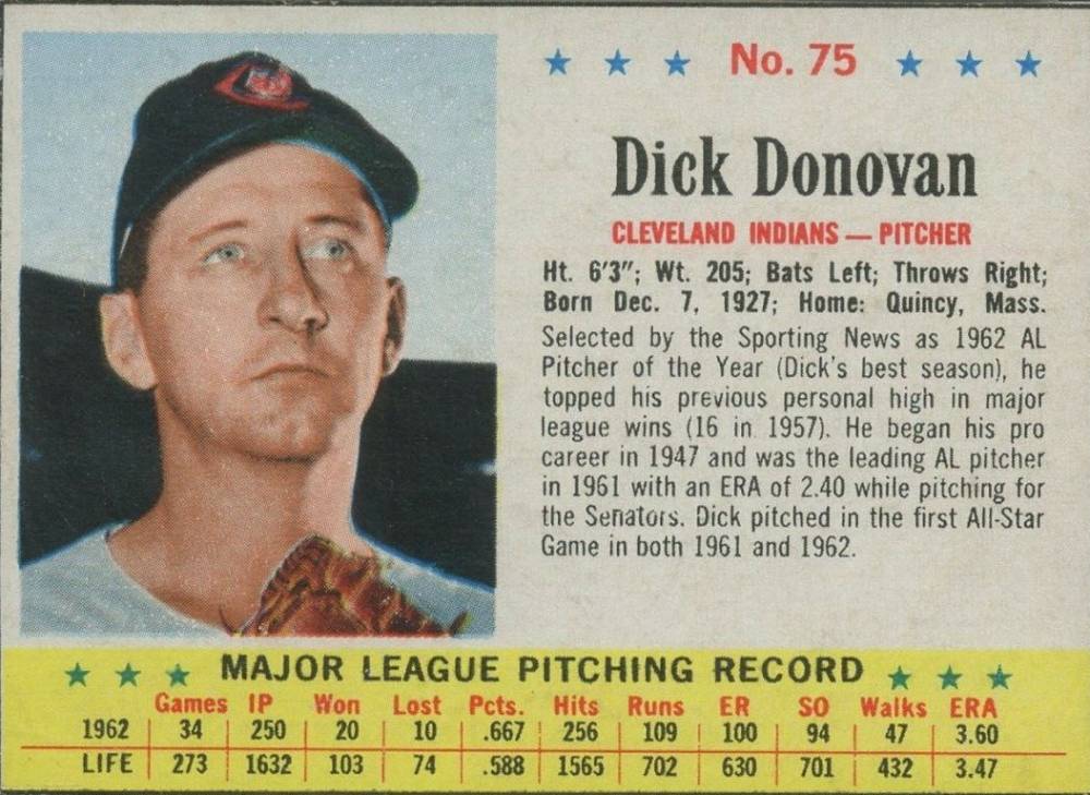 1963 Post Cereal Dick Donovan #75 Baseball Card