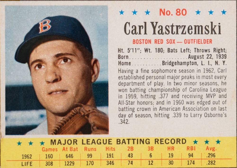 1963 Post Cereal Carl Yastrzemski #80 Baseball Card