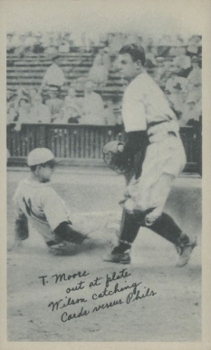 1936 National Chicle Fine Pens T. Moore out at plate.... # Baseball Card