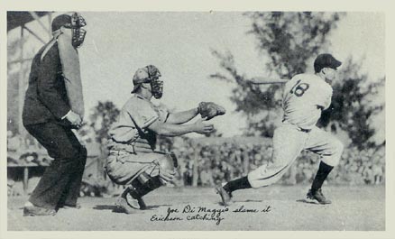 1936 National Chicle Fine Pens Joe DiMaggio slams it. Ericson catching # Baseball Card