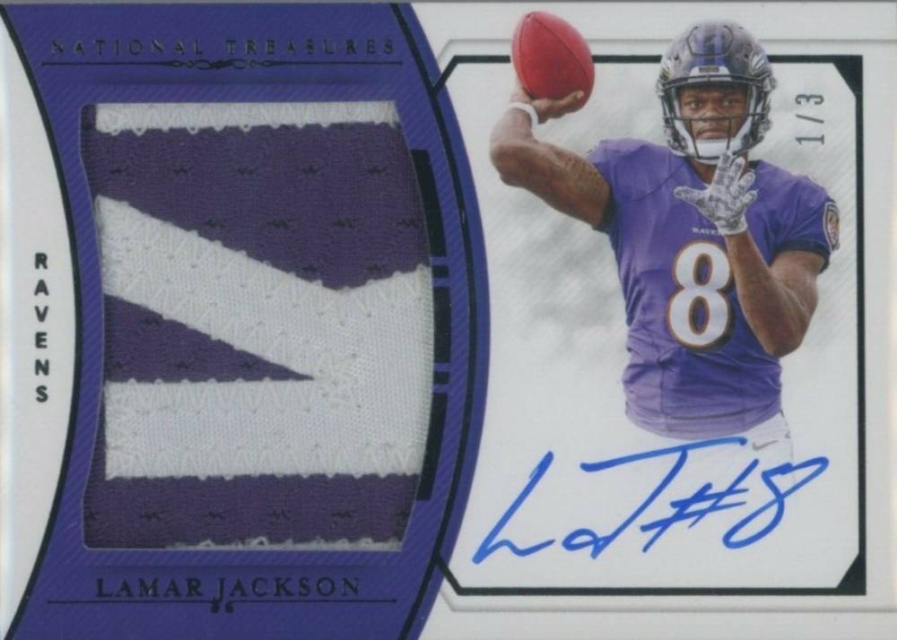 2018 Panini National Treasures Rookie Material Signatures RPS  Lamar Jackson #RMSLJ Football Card