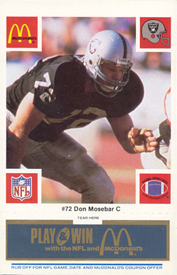 1986 McDonald's Raiders Don Mosebar #72 Football Card