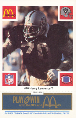 1986 McDonald's Raiders Henry Lawrence #70 Football Card