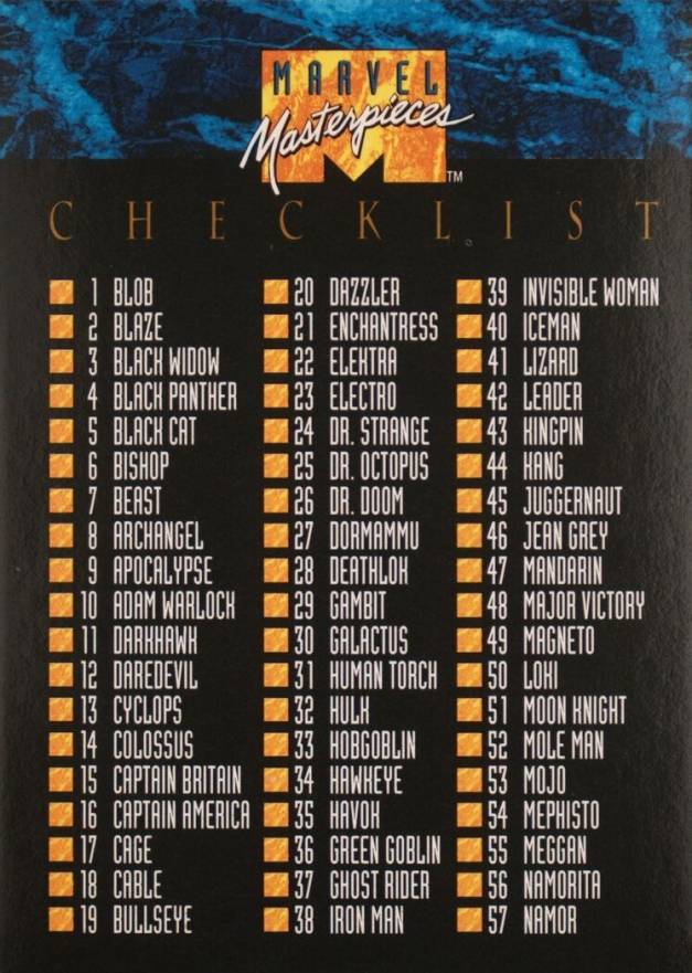 1992 Marvel Masterpieces Checklist #100 Non-Sports Card