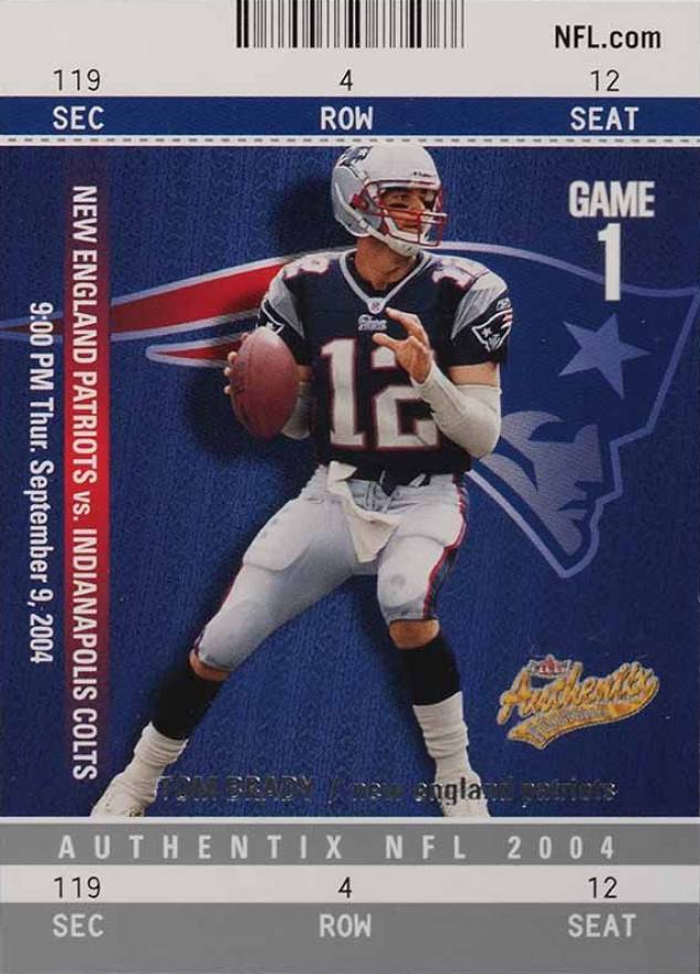 2004 Fleer Authentix Tom Brady #1 Football Card