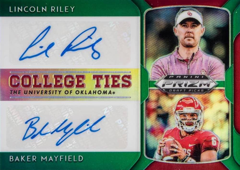 2019 Panini Prizm Draft Picks College Ties Autograph Baker Mayfield/Lincoln Riley #LB Football Card