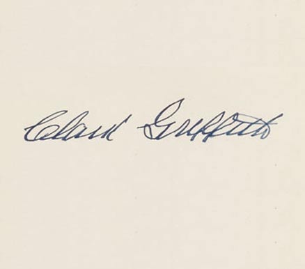 1999 HOF Autograph Index, Postcards, Album, Photo, etc Clark Griffith # Baseball Card