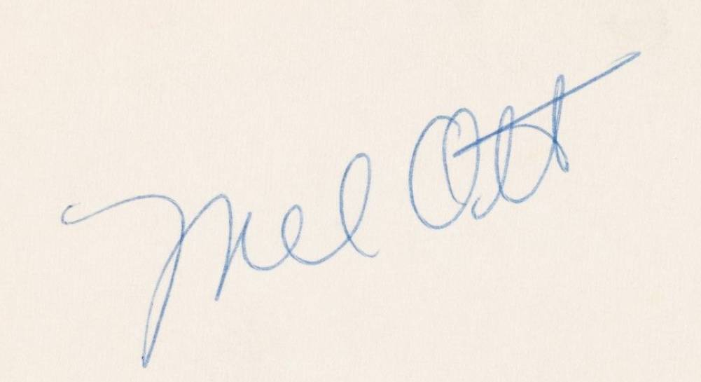 1999 HOF Autograph Index, Postcards, Album, Photo, etc Mel Ott # Baseball Card