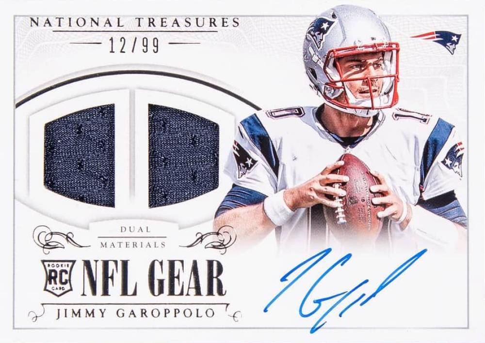 2014 Panini National Treasures Rookie NFL Gear Dual Materials Signatures Jimmy Garoppolo #JG Football Card