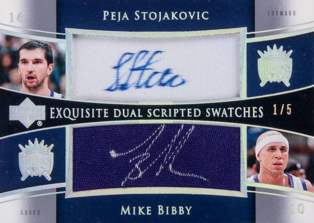 2004 Upper Deck Exquisite Collection Dual Scripted Swatches Predrag Stojakovic/Mike Bibby #SS2SB Basketball Card