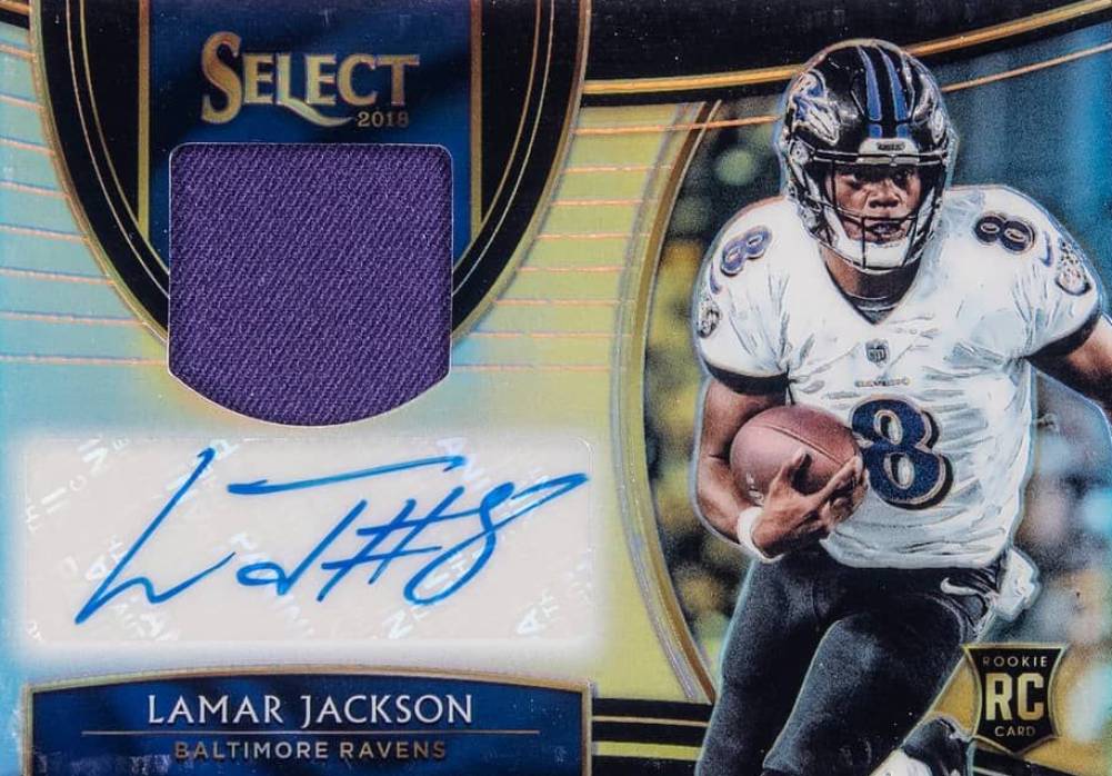 2018 Panini Select Rookie Signature Memorabilia Prizm  Lamar Jackson #RM-LJ Football Card