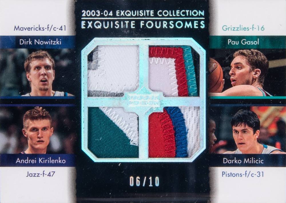 2003 Upper Deck Exquisite Collection Foursomes Dirk Nowitzki/Pau Gasol/Andrei Kirilenko/Darko Milicic #NGKM Basketball Card