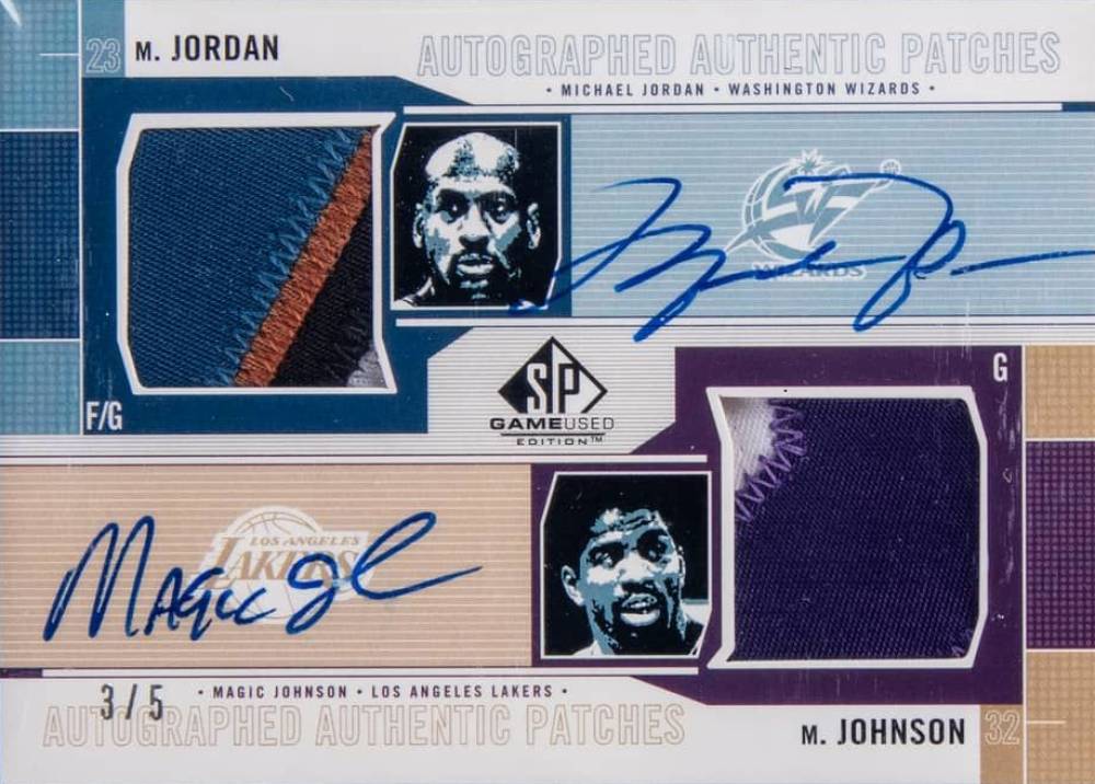 2002 SP Game Used Autographed Authentic Patches Dual Jordan/Johnson #MJMGAP Basketball Card