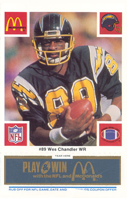 1986 McDonald's Chargers Wes Chandler #89 Football Card