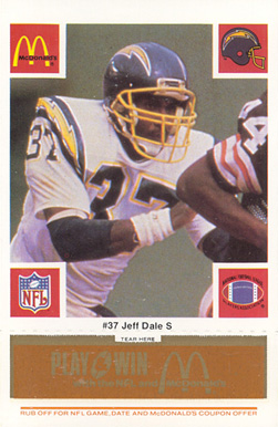 1986 McDonald's Chargers Jeff Dale #37 Football Card