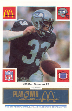 1986 McDonald's Seahawks Dan Doornink #33 Football Card