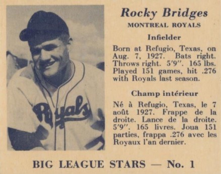 1950 Big League Stars Rocky Bridges #1 Baseball Card