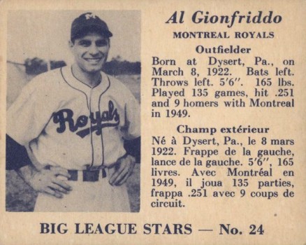 1950 Big League Stars Al Gionfriddo #24 Baseball Card