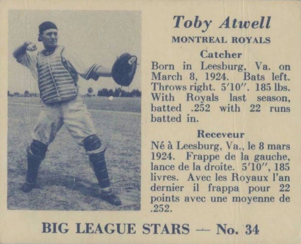 1950 Big League Stars Toby Atwell #34 Baseball Card