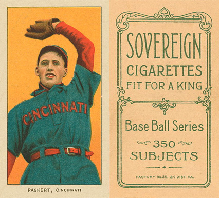 1909 White Borders Sovereign Paskert, Cincinnati #379 Baseball Card