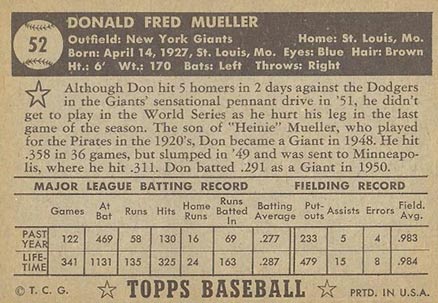 1952 Topps Don Mueller #52b Baseball Card